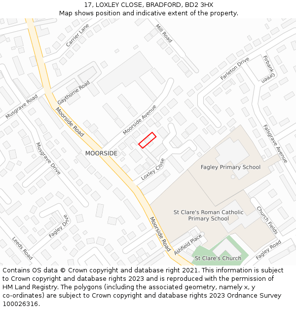 17, LOXLEY CLOSE, BRADFORD, BD2 3HX: Location map and indicative extent of plot