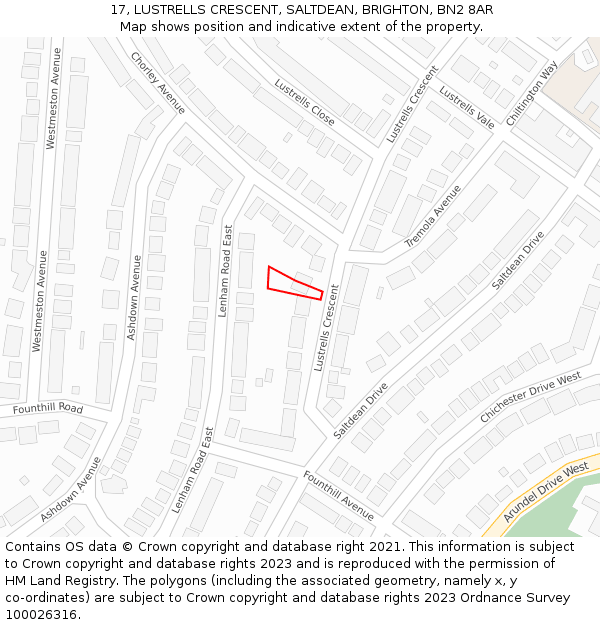 17, LUSTRELLS CRESCENT, SALTDEAN, BRIGHTON, BN2 8AR: Location map and indicative extent of plot