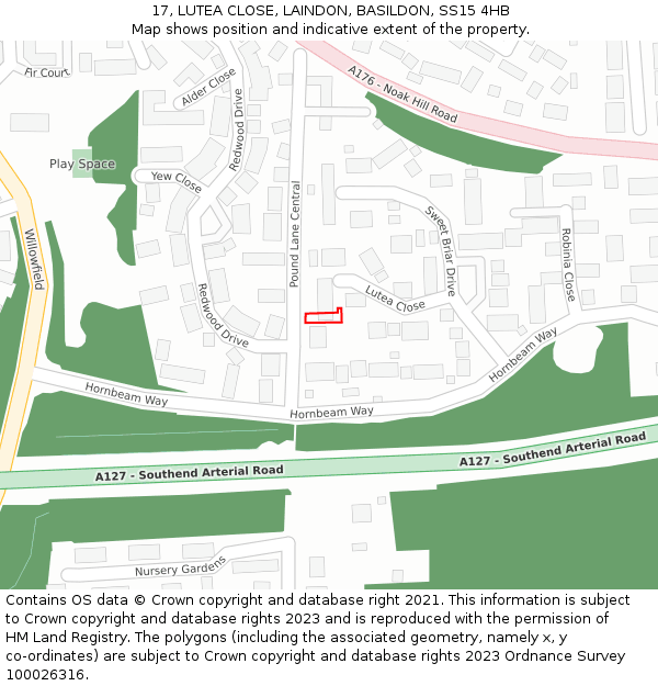 17, LUTEA CLOSE, LAINDON, BASILDON, SS15 4HB: Location map and indicative extent of plot