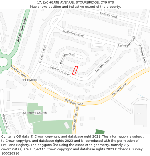 17, LYCHGATE AVENUE, STOURBRIDGE, DY9 0TS: Location map and indicative extent of plot