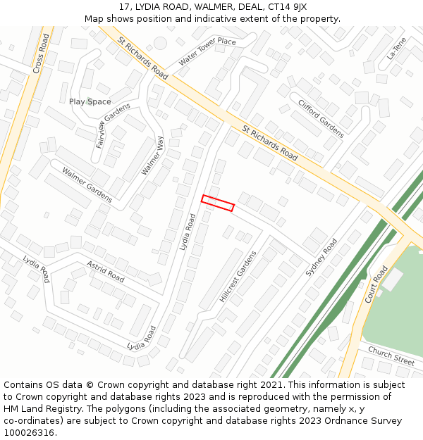 17, LYDIA ROAD, WALMER, DEAL, CT14 9JX: Location map and indicative extent of plot