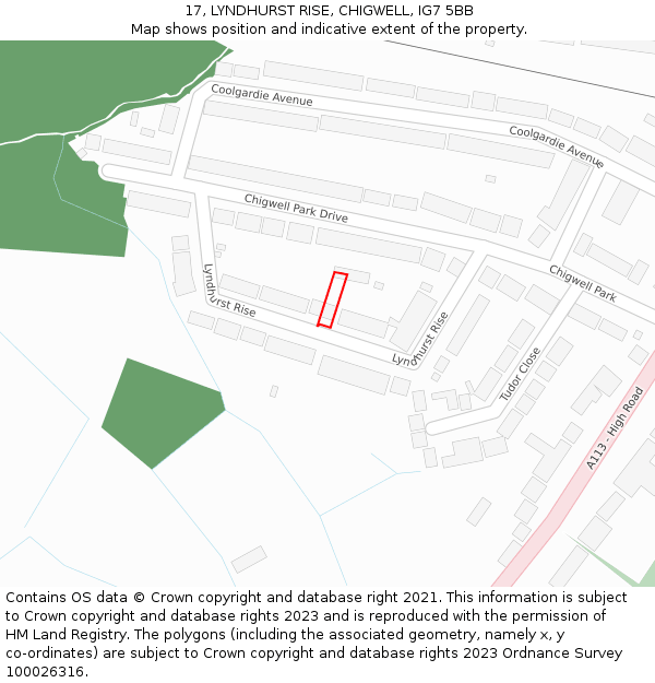 17, LYNDHURST RISE, CHIGWELL, IG7 5BB: Location map and indicative extent of plot