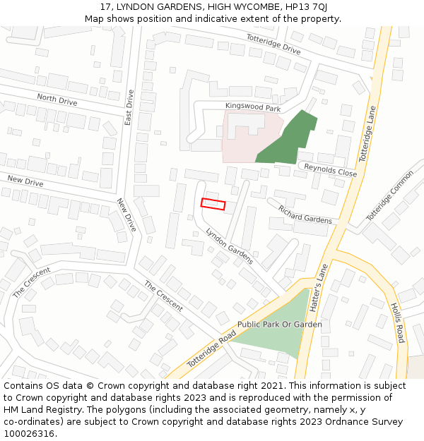 17, LYNDON GARDENS, HIGH WYCOMBE, HP13 7QJ: Location map and indicative extent of plot