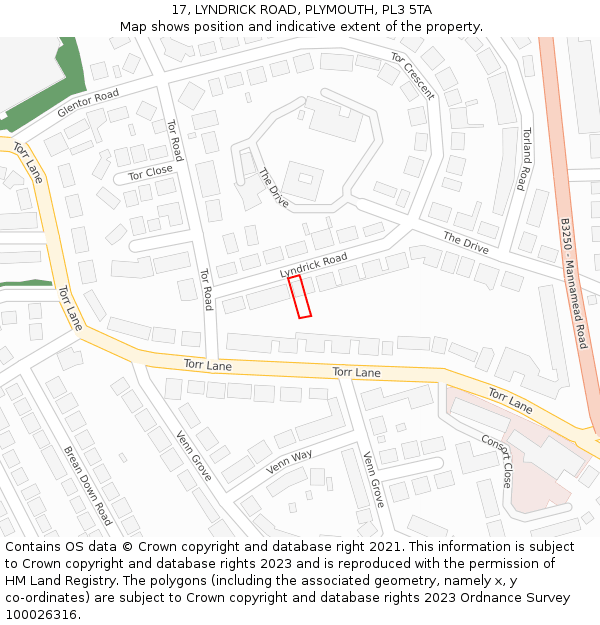 17, LYNDRICK ROAD, PLYMOUTH, PL3 5TA: Location map and indicative extent of plot