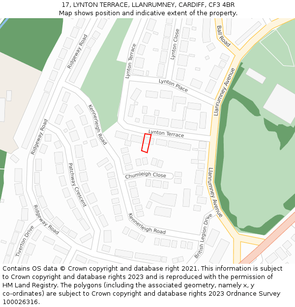 17, LYNTON TERRACE, LLANRUMNEY, CARDIFF, CF3 4BR: Location map and indicative extent of plot