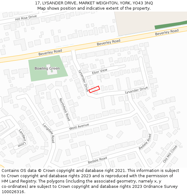 17, LYSANDER DRIVE, MARKET WEIGHTON, YORK, YO43 3NQ: Location map and indicative extent of plot