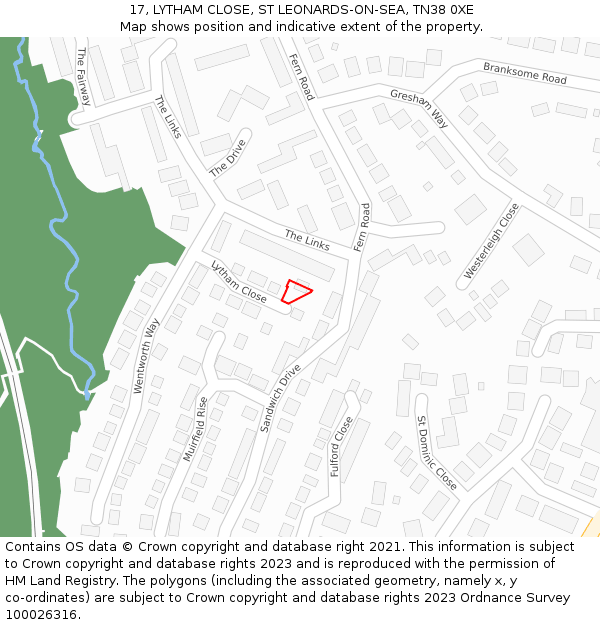 17, LYTHAM CLOSE, ST LEONARDS-ON-SEA, TN38 0XE: Location map and indicative extent of plot