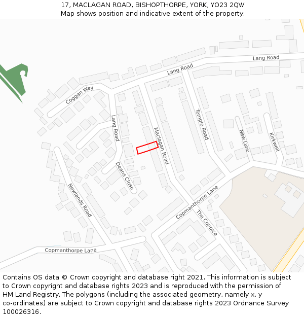 17, MACLAGAN ROAD, BISHOPTHORPE, YORK, YO23 2QW: Location map and indicative extent of plot
