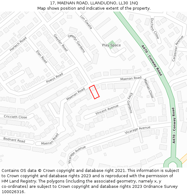 17, MAENAN ROAD, LLANDUDNO, LL30 1NQ: Location map and indicative extent of plot