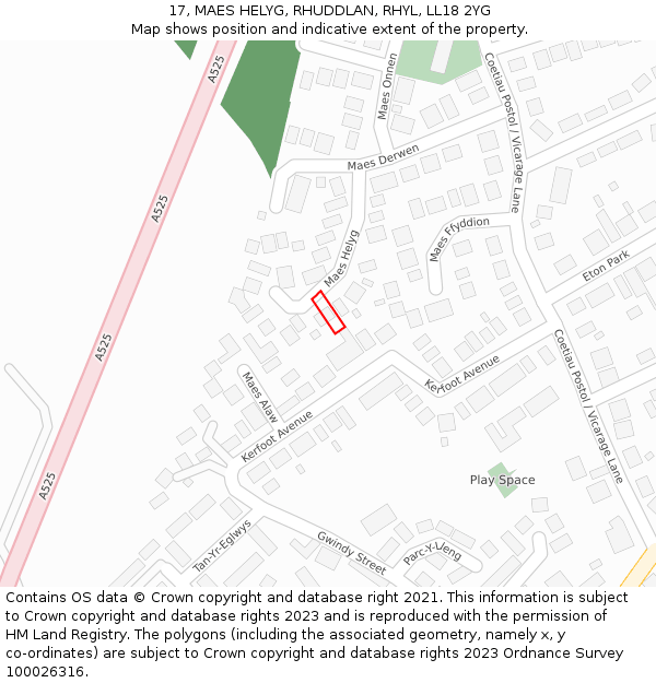 17, MAES HELYG, RHUDDLAN, RHYL, LL18 2YG: Location map and indicative extent of plot