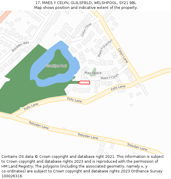 17, MAES Y CELYN, GUILSFIELD, WELSHPOOL, SY21 9BL: Location map and indicative extent of plot