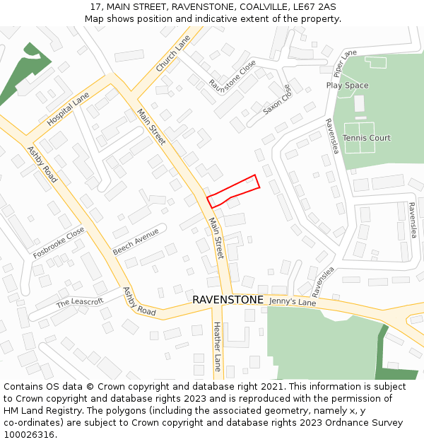 17, MAIN STREET, RAVENSTONE, COALVILLE, LE67 2AS: Location map and indicative extent of plot