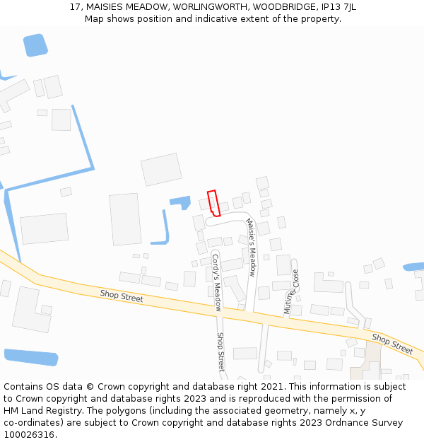 17, MAISIES MEADOW, WORLINGWORTH, WOODBRIDGE, IP13 7JL: Location map and indicative extent of plot