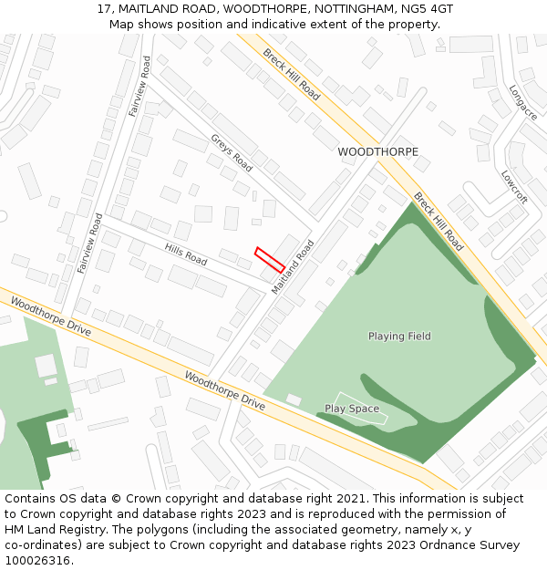 17, MAITLAND ROAD, WOODTHORPE, NOTTINGHAM, NG5 4GT: Location map and indicative extent of plot