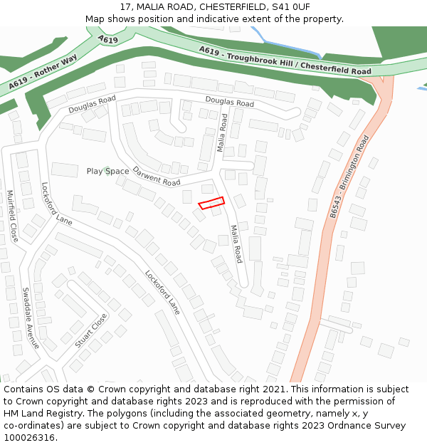 17, MALIA ROAD, CHESTERFIELD, S41 0UF: Location map and indicative extent of plot