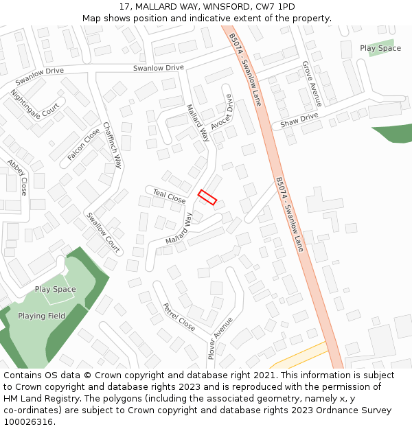 17, MALLARD WAY, WINSFORD, CW7 1PD: Location map and indicative extent of plot