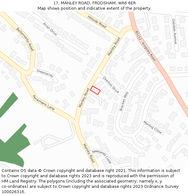 17, MANLEY ROAD, FRODSHAM, WA6 6ER: Location map and indicative extent of plot