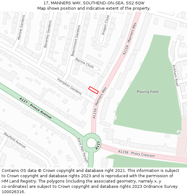 17, MANNERS WAY, SOUTHEND-ON-SEA, SS2 6QW: Location map and indicative extent of plot