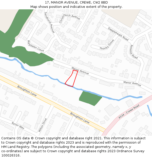 17, MANOR AVENUE, CREWE, CW2 8BD: Location map and indicative extent of plot