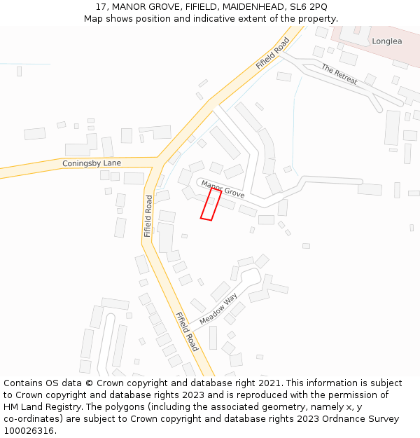 17, MANOR GROVE, FIFIELD, MAIDENHEAD, SL6 2PQ: Location map and indicative extent of plot