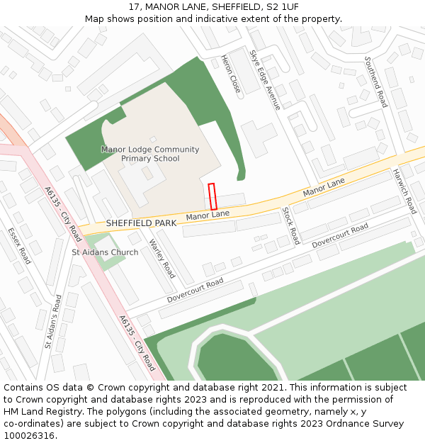 17, MANOR LANE, SHEFFIELD, S2 1UF: Location map and indicative extent of plot