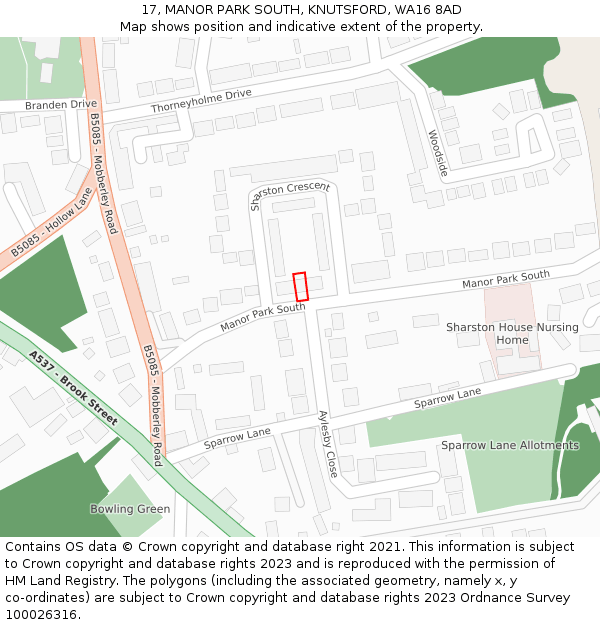 17, MANOR PARK SOUTH, KNUTSFORD, WA16 8AD: Location map and indicative extent of plot