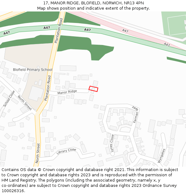 17, MANOR RIDGE, BLOFIELD, NORWICH, NR13 4PN: Location map and indicative extent of plot