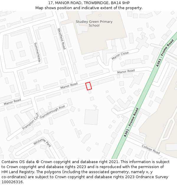 17, MANOR ROAD, TROWBRIDGE, BA14 9HP: Location map and indicative extent of plot