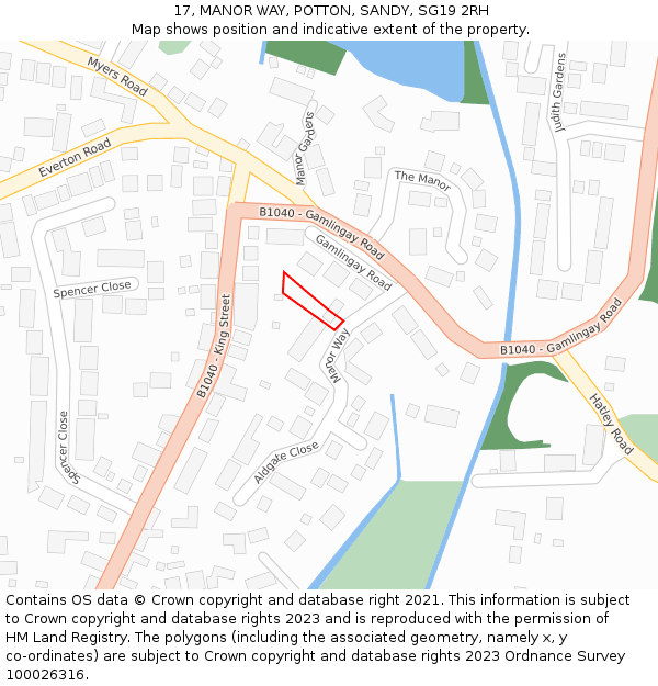 17, MANOR WAY, POTTON, SANDY, SG19 2RH: Location map and indicative extent of plot