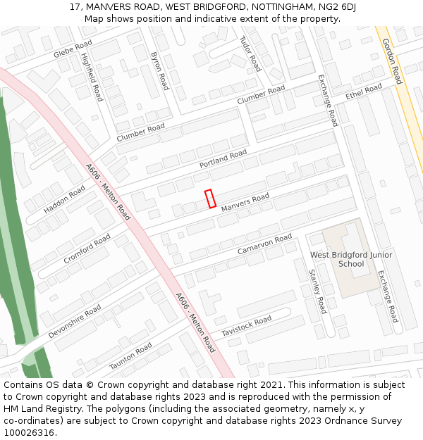 17, MANVERS ROAD, WEST BRIDGFORD, NOTTINGHAM, NG2 6DJ: Location map and indicative extent of plot