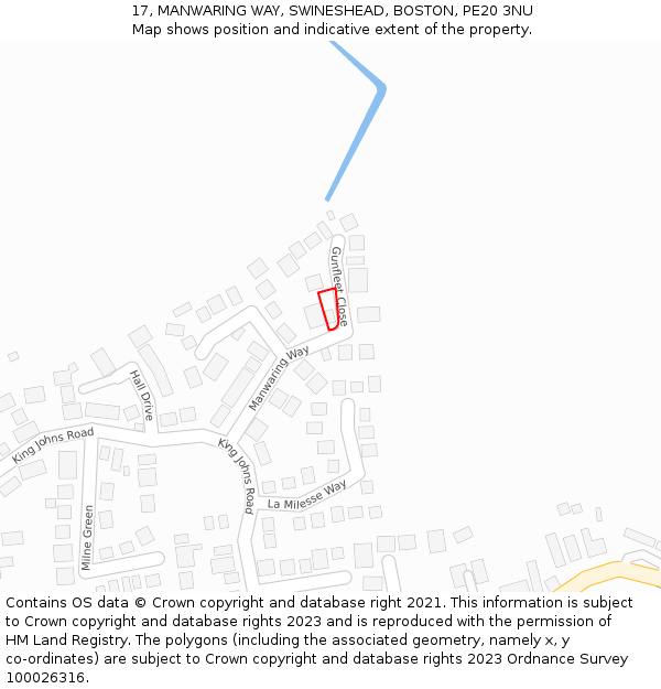 17, MANWARING WAY, SWINESHEAD, BOSTON, PE20 3NU: Location map and indicative extent of plot