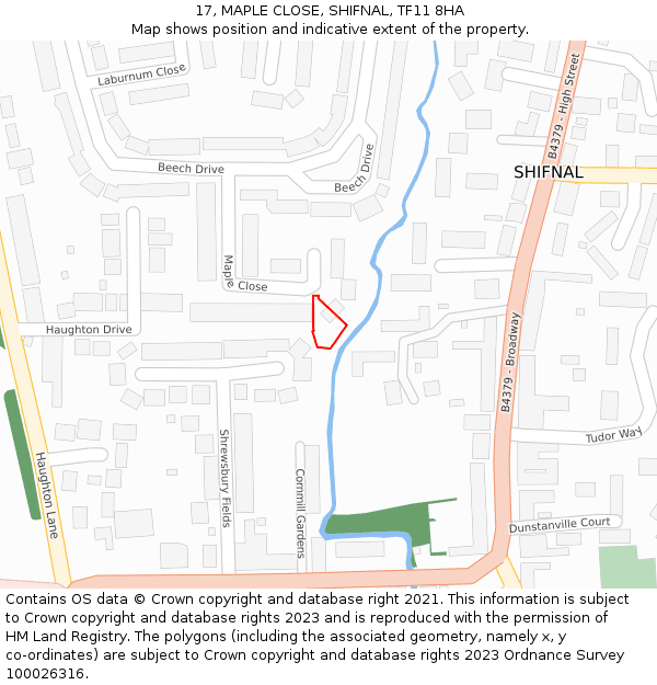 17, MAPLE CLOSE, SHIFNAL, TF11 8HA: Location map and indicative extent of plot