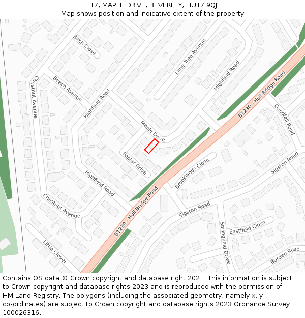 17, MAPLE DRIVE, BEVERLEY, HU17 9QJ: Location map and indicative extent of plot