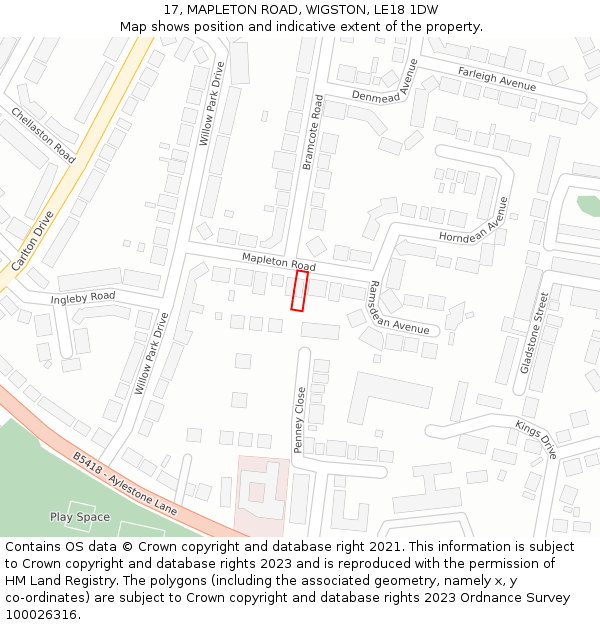 17, MAPLETON ROAD, WIGSTON, LE18 1DW: Location map and indicative extent of plot