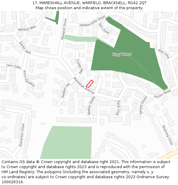 17, MARESHALL AVENUE, WARFIELD, BRACKNELL, RG42 2QT: Location map and indicative extent of plot