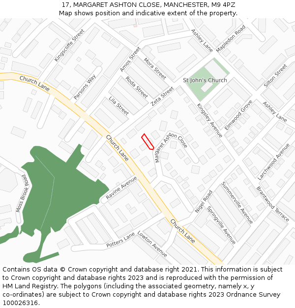 17, MARGARET ASHTON CLOSE, MANCHESTER, M9 4PZ: Location map and indicative extent of plot