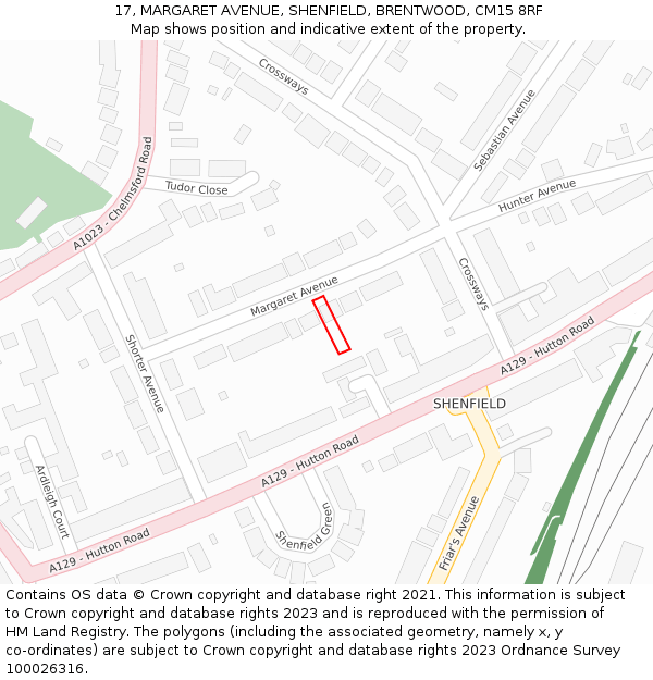 17, MARGARET AVENUE, SHENFIELD, BRENTWOOD, CM15 8RF: Location map and indicative extent of plot