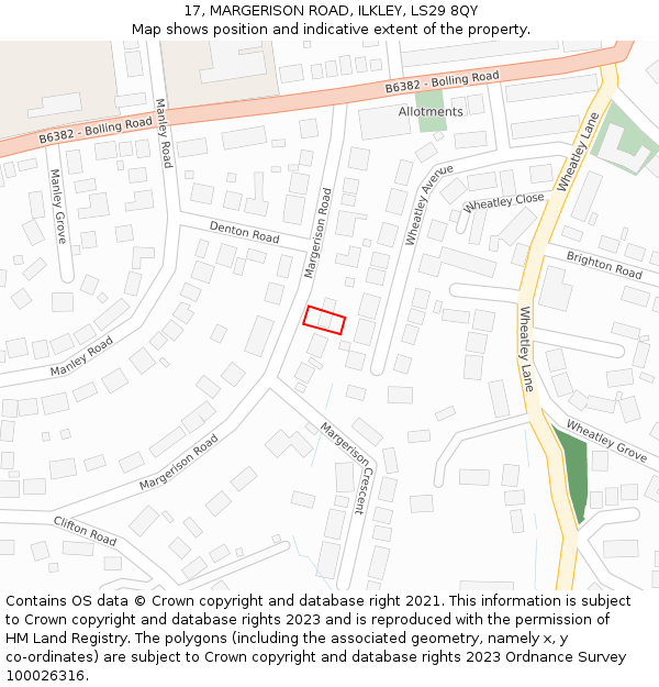 17, MARGERISON ROAD, ILKLEY, LS29 8QY: Location map and indicative extent of plot