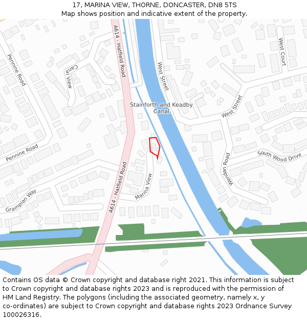 17, MARINA VIEW, THORNE, DONCASTER, DN8 5TS: Location map and indicative extent of plot