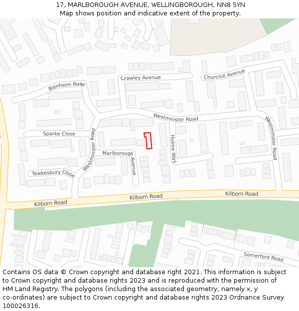 17, MARLBOROUGH AVENUE, WELLINGBOROUGH, NN8 5YN: Location map and indicative extent of plot