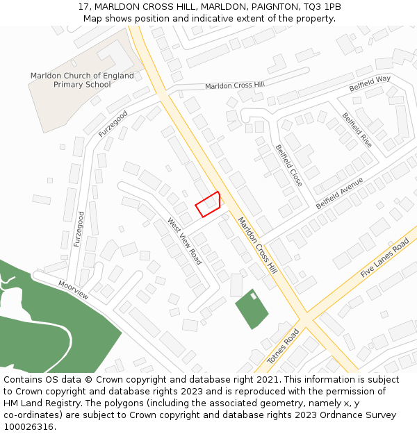 17, MARLDON CROSS HILL, MARLDON, PAIGNTON, TQ3 1PB: Location map and indicative extent of plot