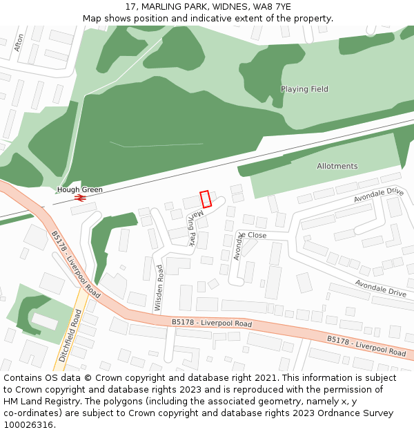 17, MARLING PARK, WIDNES, WA8 7YE: Location map and indicative extent of plot