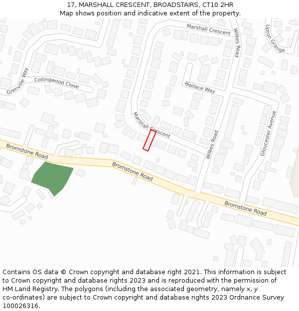17, MARSHALL CRESCENT, BROADSTAIRS, CT10 2HR: Location map and indicative extent of plot