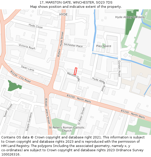 17, MARSTON GATE, WINCHESTER, SO23 7DS: Location map and indicative extent of plot