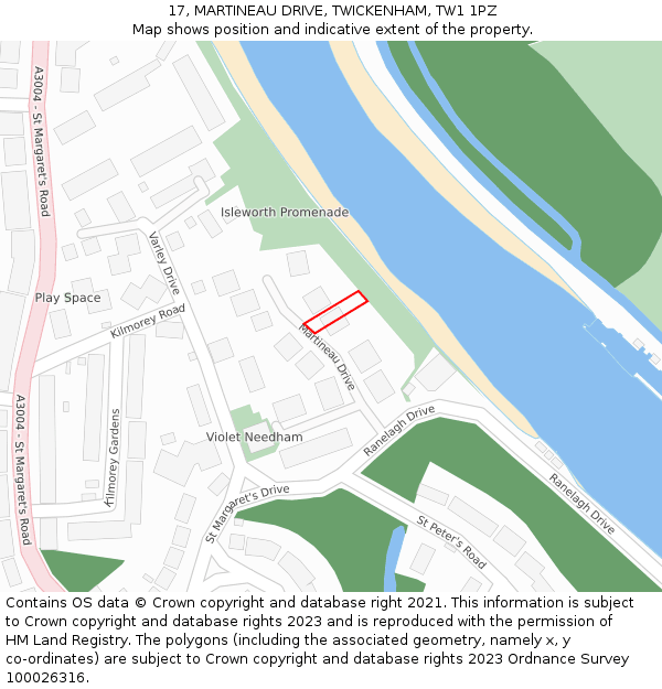 17, MARTINEAU DRIVE, TWICKENHAM, TW1 1PZ: Location map and indicative extent of plot