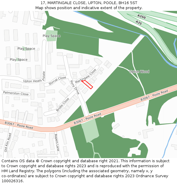 17, MARTINGALE CLOSE, UPTON, POOLE, BH16 5ST: Location map and indicative extent of plot