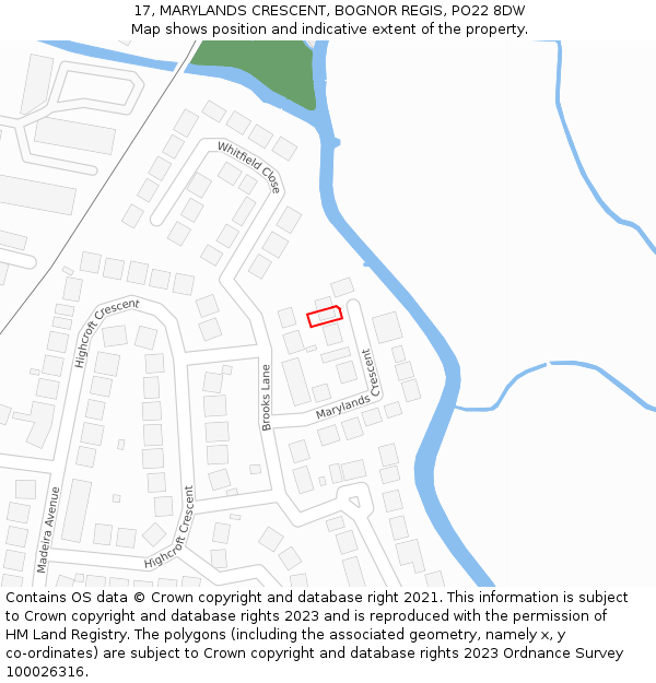 17, MARYLANDS CRESCENT, BOGNOR REGIS, PO22 8DW: Location map and indicative extent of plot