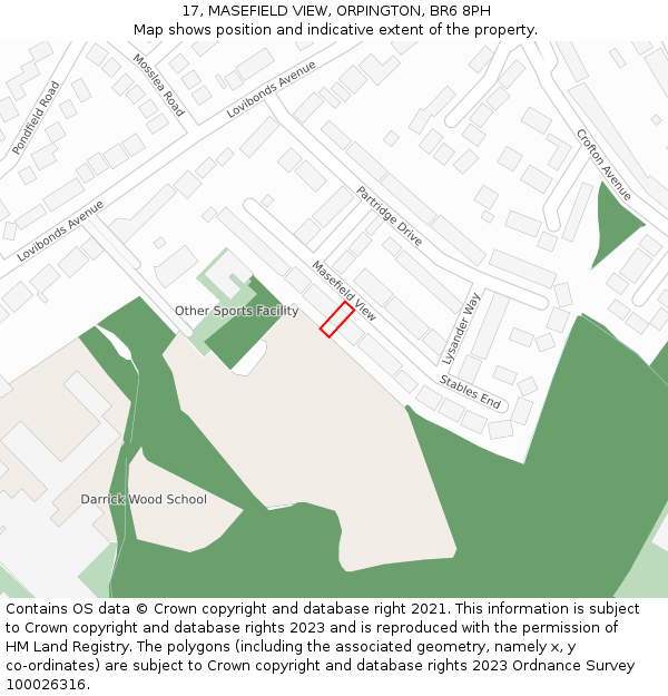 17, MASEFIELD VIEW, ORPINGTON, BR6 8PH: Location map and indicative extent of plot