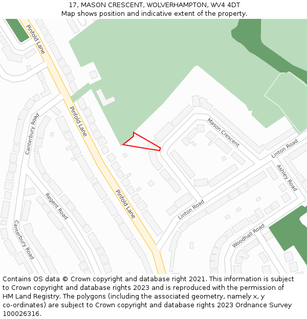 17, MASON CRESCENT, WOLVERHAMPTON, WV4 4DT: Location map and indicative extent of plot