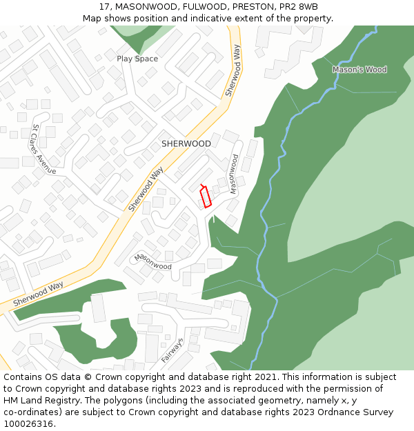 17, MASONWOOD, FULWOOD, PRESTON, PR2 8WB: Location map and indicative extent of plot